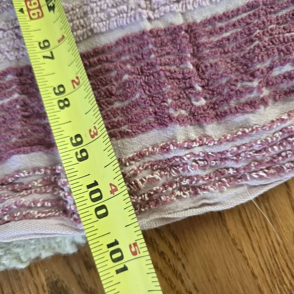 Vintage Pink Chenille Bedspread 101x90 Striped Fringe Cottage Full Queen